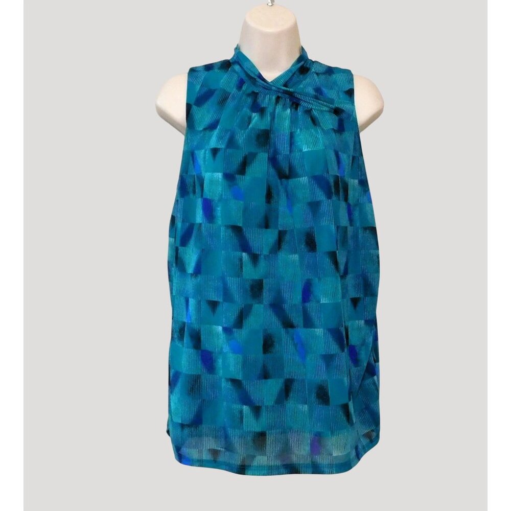 Worthington Blouse Size L Peacock Blue Lined Sleeveless New